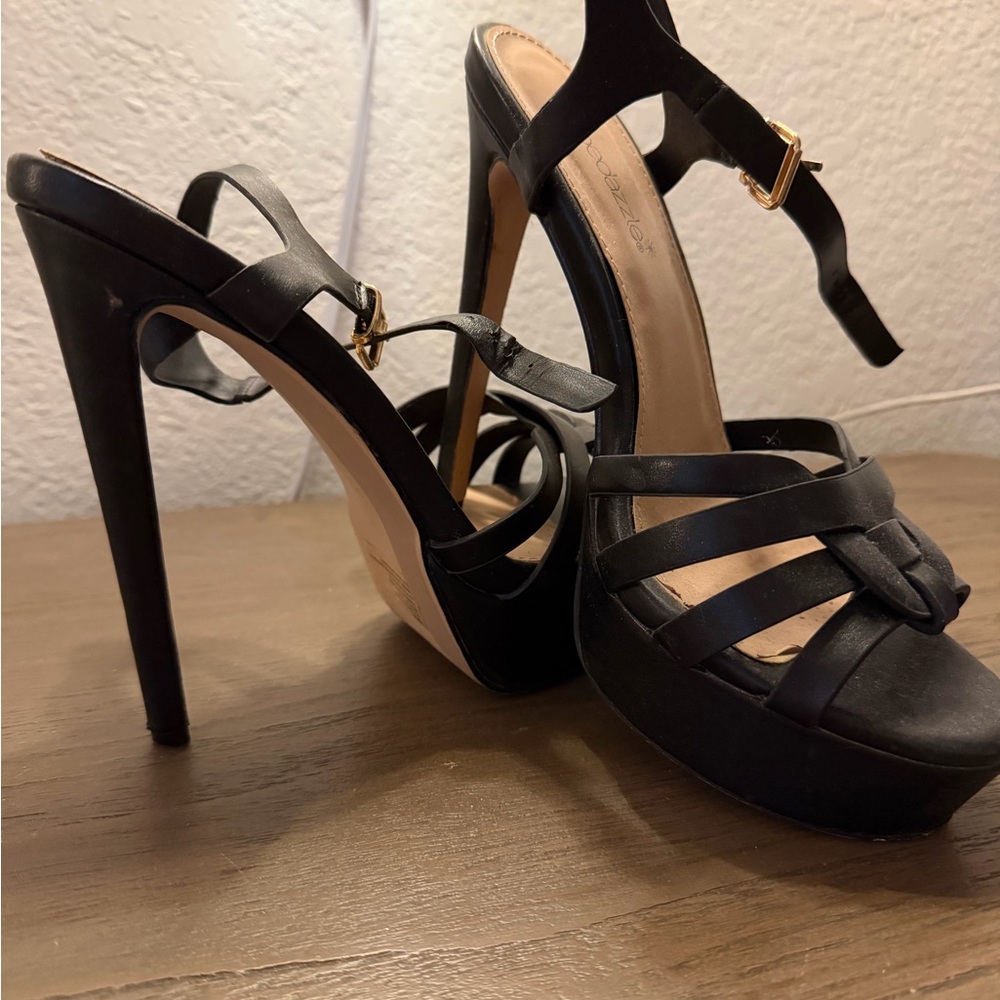 Shoe Dazzle Black Strappy Platform Heels